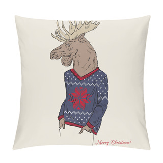 Personality  Moose Dressed Up In Jacquard Pullover Pillow Covers