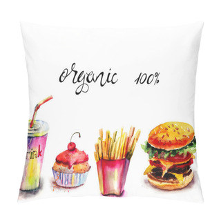 Personality  Food Illustration With Title Organic, Hand Painted Drawing Pillow Covers