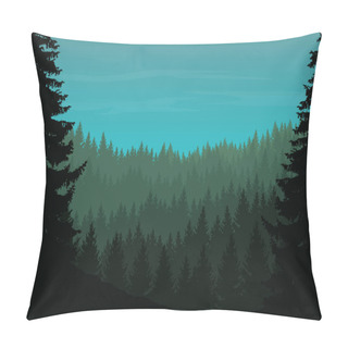 Personality  Vector Illustration Of A Coniferous Forest With Trees Pillow Covers