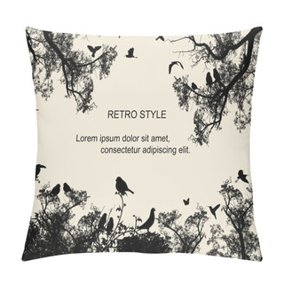 Personality  Birds And Trees On Retro Style Background Pillow Covers