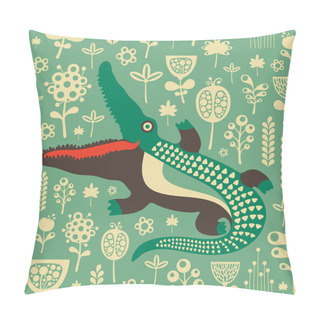 Personality  Vintage Seamless Pattern With Colorful Crocodile And Flowers. Pillow Covers