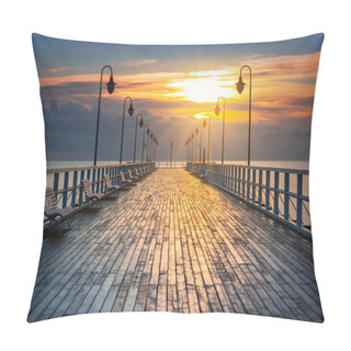 Personality  Beautiful Landscape With Wooden Pier In Gdynia Orlowo At Sunrise, Poland Pillow Covers