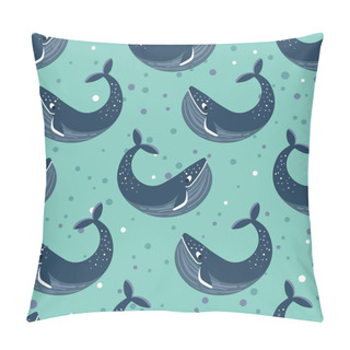 Personality  Vector Seamless Pattern With Whales. Repeated Texture With Marine Mammals. Sea Background With Animals. Pillow Covers
