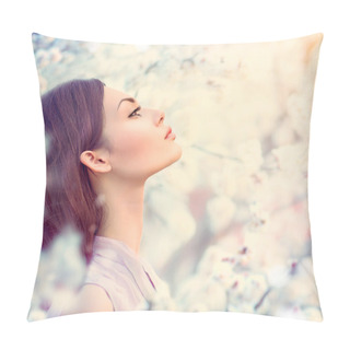 Personality  Spring Fashion Girl In Blooming Trees Pillow Covers