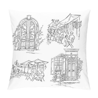 Personality  Vector Sketch Of Old Street. Pillow Covers