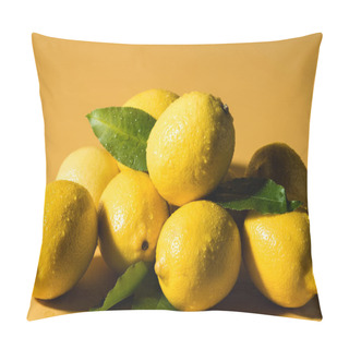 Personality  Fresh Wet Lemons With Leaves On Yellow Background Pillow Covers