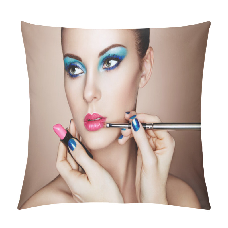 Personality  Makeup artist applies lipstick pillow covers