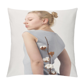 Personality  Sensual Young Woman With Cotton Branch Isolated On White Pillow Covers