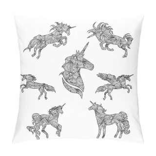 Personality  Set Of Black Graphic Unicorns. Pillow Covers