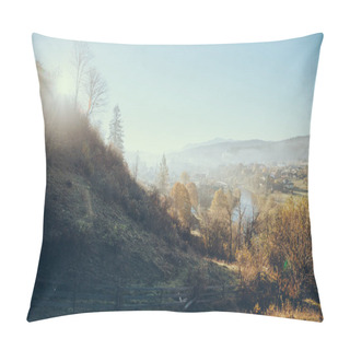 Personality  Beautiful Carpathians And Vorokhta Town Under Blue Sky, Ukraine Pillow Covers