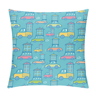 Personality  Moving Houses On Cars Seamless Pattern Background Pillow Covers