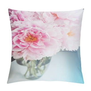 Personality  Floral Wallpaper, Background From Flower Petals. Trend Colors Pink And Blue. Beauty Peony, Peonies, Roses Flowers. Bloom Love Concept. Card, Text Place, Copy Space. Pillow Covers
