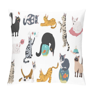 Personality  Cartoon Cat Characters Collection. Different Cat`s Poses, Yoga A Pillow Covers