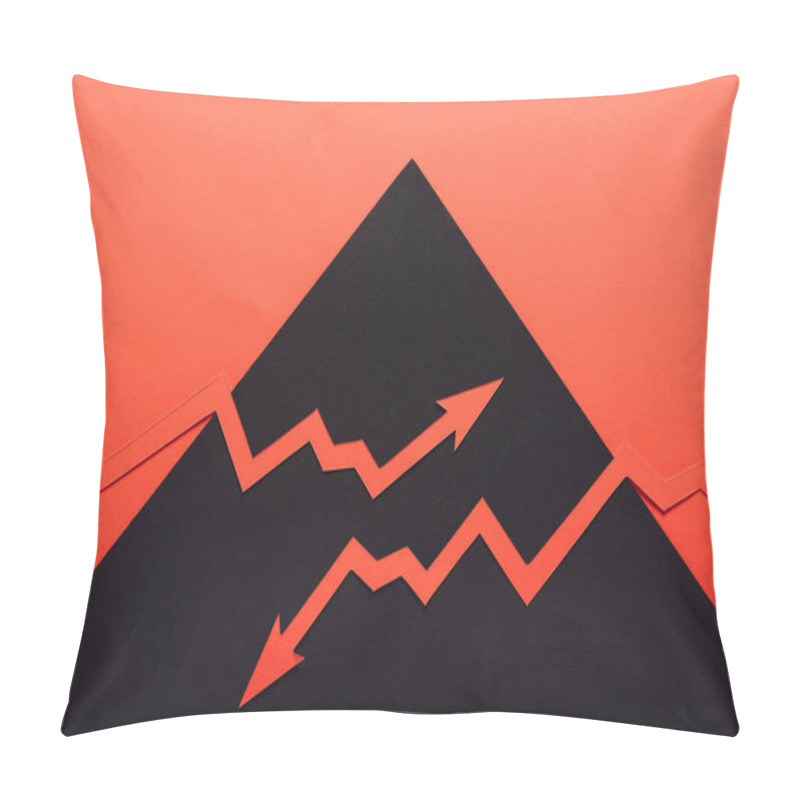 Personality  Top View Of Paper Cur Recession And Increase Arrows On Black And Red Background Pillow Covers