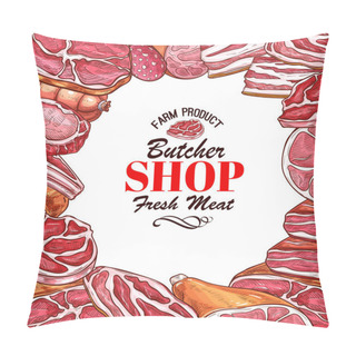 Personality  Vector Sketch Meat Sausages Butcher Products Icons Pillow Covers
