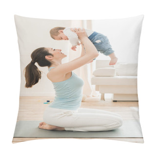 Personality  Young Mother Playing With Her Son  Pillow Covers