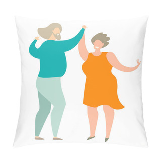 Personality  Elderly People Dancing Vector Illustration. Happy Man And Woman Dancing Romance Dance. Couple Of Seniors Dancing Character. Grandparents Day. Flat Retro Cartoon Style, Isolated On White Background Pillow Covers