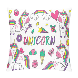 Personality  Set Of Isolated Cute Unicorn And Elements  Part 1 - Vector Illustration, Eps Pillow Covers