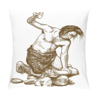 Personality  Engraving Illustration Of Caveman Pillow Covers