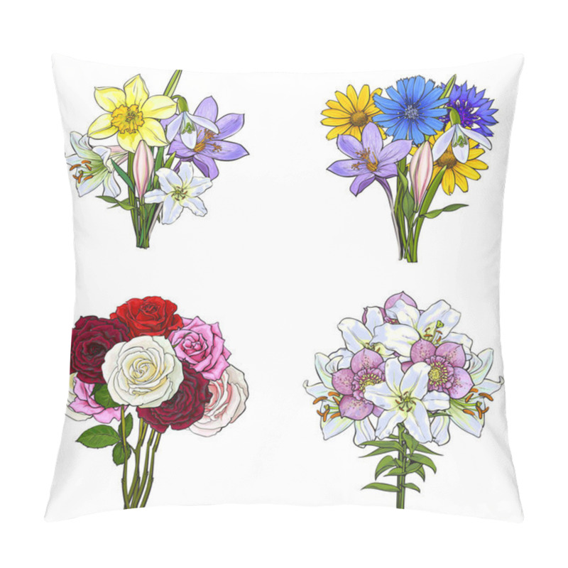 Personality  Bouquets, bunches of hand drawn wild and garden flowers pillow covers