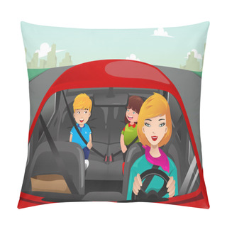 Personality  Mother Driving With Her Children  Pillow Covers