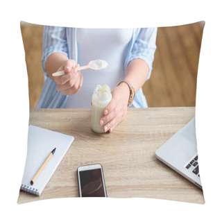 Personality  Pregnant Woman Eating Yoghurt Pillow Covers