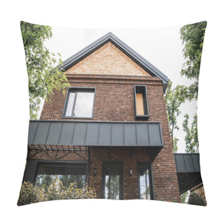 Personality  Low Angle View Of Contemporary City Cottage, Brick Walls, Large Windows, Property Market Pillow Covers