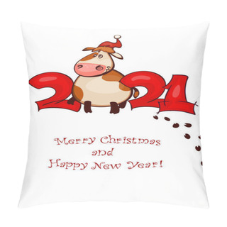 Personality   Happy New Year Card Design With Cute Little Cartoon Cattle With Cows And Bulls Celebrating The 2021chinese Astrological Calendar ,vector Illustration Pillow Covers