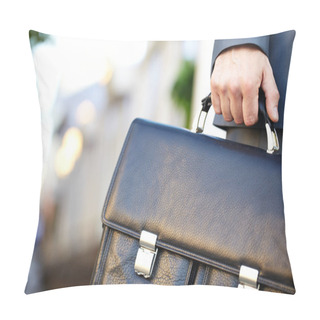 Personality  Leather Briefcase Held By A Man Pillow Covers