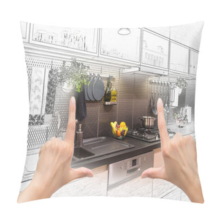 Personality  Female Hands Framing Custom Kitchen Design. Pillow Covers