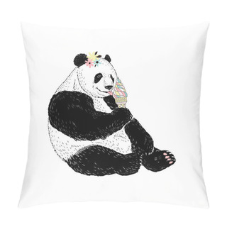Personality  Cute Panda Eating Ice Cream, Funny Animals Illustration Pillow Covers