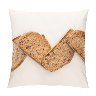 Personality  Top View Of Whole Grain Bread Slices On White Background Pillow Covers