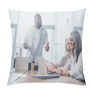 Personality  African American Businessman Talking With Colleagues During Meeting In Creative Agency   Pillow Covers
