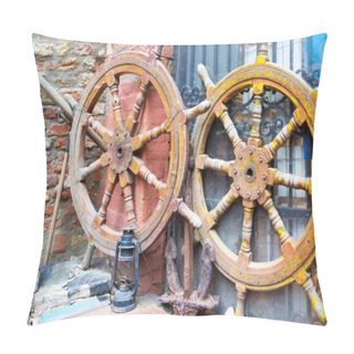 Personality  Wooden Steering Wheels From An Ancient Sea Vessel Or Ship Pillow Covers