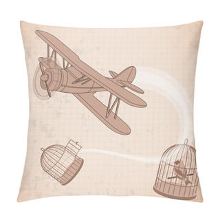 Personality  Vintage Biplane Fly To Freedom Abstract. Pillow Covers