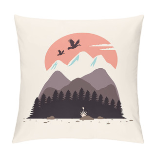 Personality  Beautiful Landscape With Birds And Mountains Pillow Covers