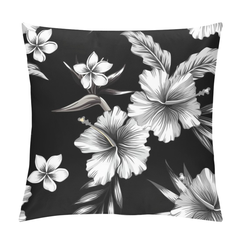 Personality  Hibiscus And Palm Leaves Tropical Seamless Background Pillow Covers