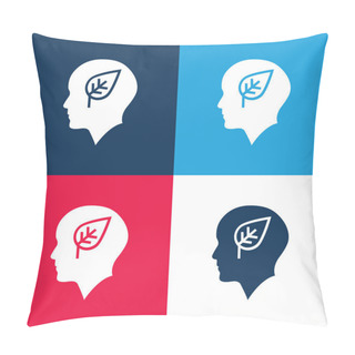 Personality  Bald Head With Leaf Blue And Red Four Color Minimal Icon Set Pillow Covers