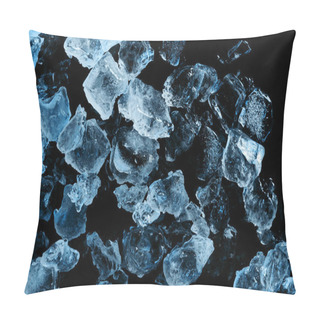 Personality  Top View Of Frozen Ice Cubes With Blue Illumination Isolated On Black Pillow Covers