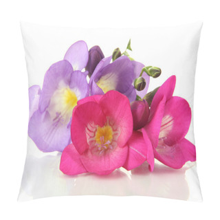 Personality  Bouquet Of Freesias Flower, Isolated On White Pillow Covers