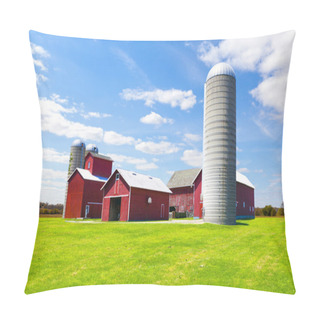 Personality  American Countryside Red Farm With Blue Sky Pillow Covers