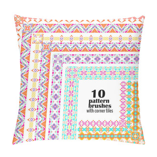 Personality  Vector Set Of Geometric Borders In Ethnic Boho Style. Collection Of Pattern Brushes With Corner Tiles Inside Pillow Covers