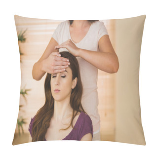 Personality  Young Woman Having A Reiki Treatment Pillow Covers