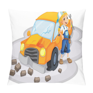 Personality  A Young Girl Fixing An Orange Car Pillow Covers