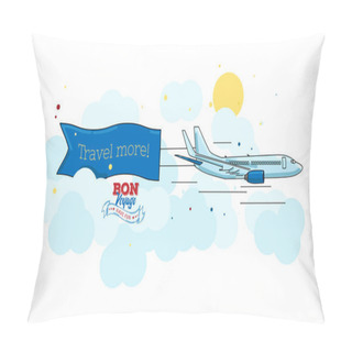 Personality  Artistic Outline Colored Illustration With Plane And Banner Pillow Covers