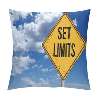 Personality  Set Limits Metallic Vintage Sign Over Blue Sky With Clouds Pillow Covers