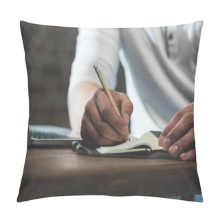 Personality  Man Writing In Notebook His Plans  Pillow Covers