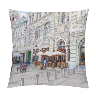 Personality  Moscow, Russia - July 28, 2019: Outdoor Cafe Verandas On Nikolskaya Street In Moscow At Sunny Summer Morning Pillow Covers