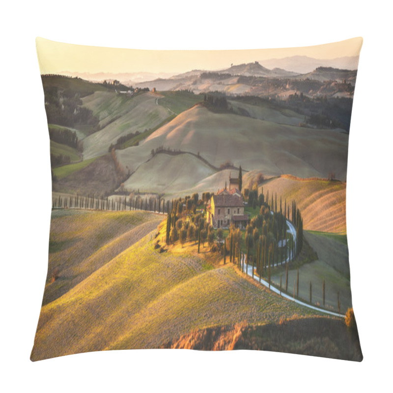 Personality  Cypress Tuscany In The Beautiful Landscapes Of The Setting Sun. Pillow Covers