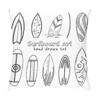Personality  Surfboard Hand Drawn Doodle Set. Isolated Elements On White Background. Symbol Collection. Pillow Covers
